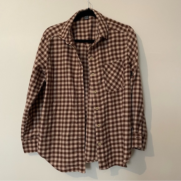 Tops - Brown Checkered Button-Up Shirt